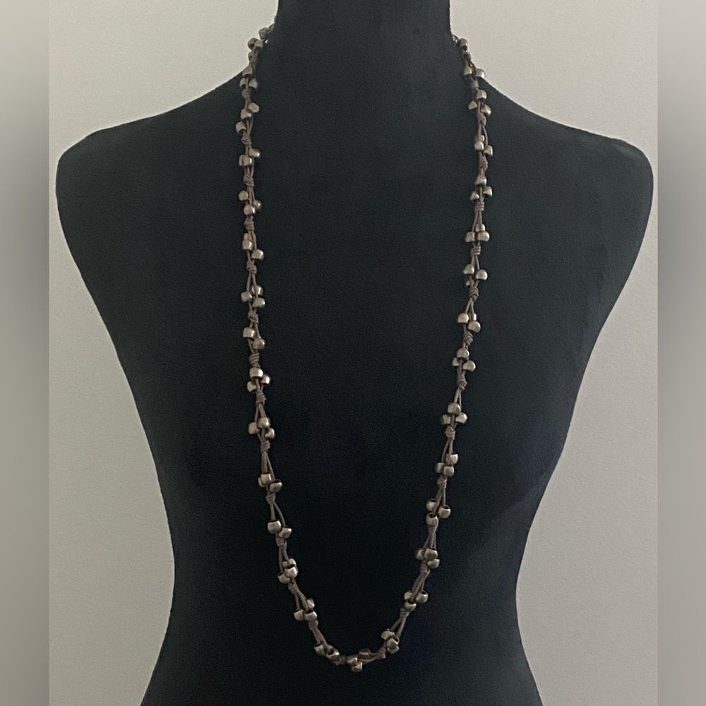 UNO de 50 Silver Beaded Leather Necklace 37”
